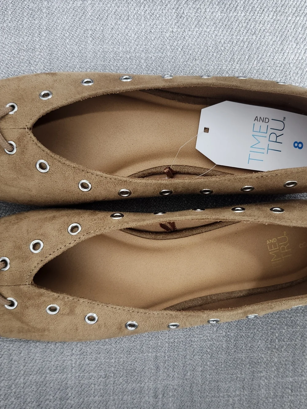 Time and Tru Tan Suede-Look Lace-Up Ballet Flats